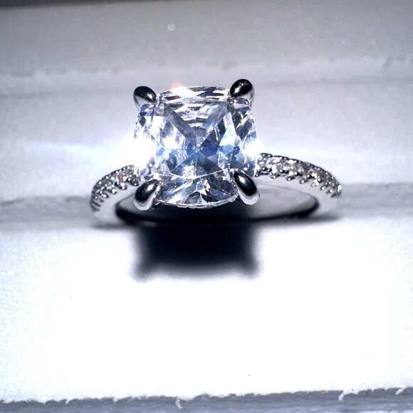 Cubic Zirconia Ring Sterling Silver plated Engagement Ring - Picture 4 of 12